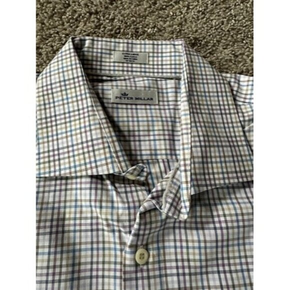 Peter Millar Mens Check Pattern Long Sleeve Button up Shirt Size XL Colorful - Picture 8 of 12
